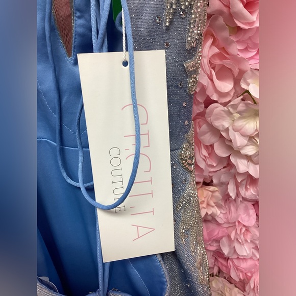 Cecilia Couture 2521 Size 6 Blue Ball gown Tie Up Back NWT - Picture 7 of 12